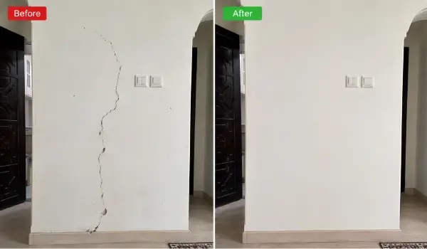 قبل و بعد رفع ترک دیوار