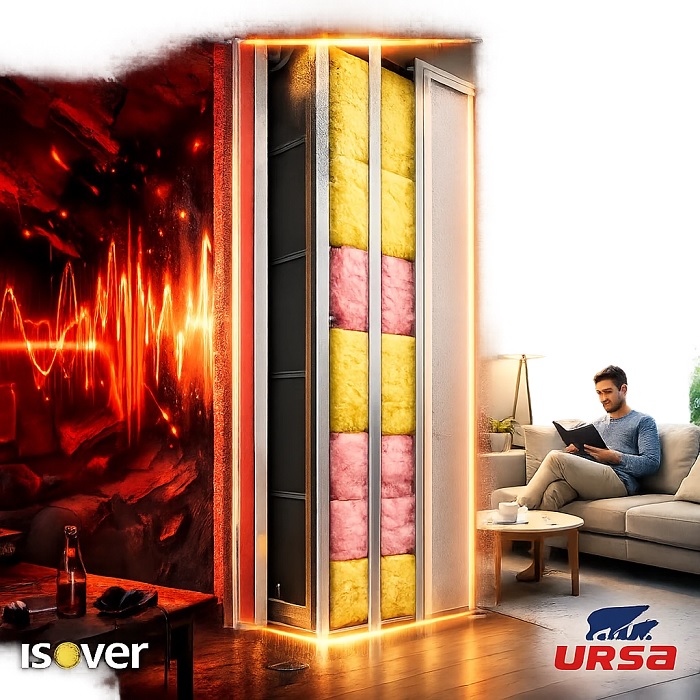 اینفوگرافی لایه بندی عایق صوتی دیوار مشترک ursa